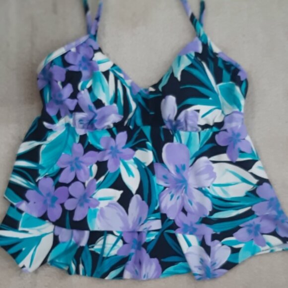 Trimshaper ruffle exotic flower print bathingsuit top, excellent like new, Sz 10 - Picture 7 of 7